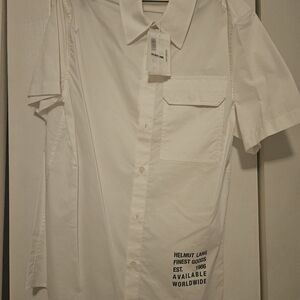 Helmut Lang White Short-Sleeve Button-Down Shirt with Chest Pocket